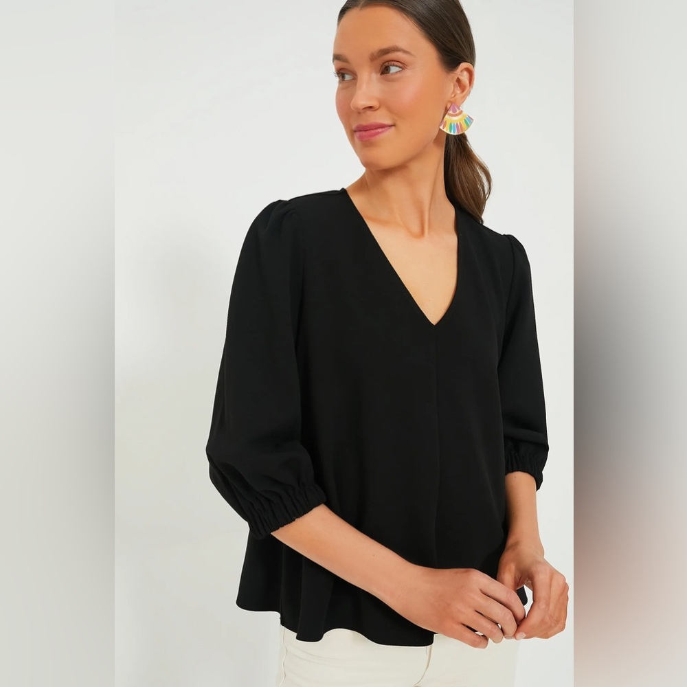 Tuckernuck Pomander Place Hollis Black V Neck Flowy Puff Sleeve Top XL